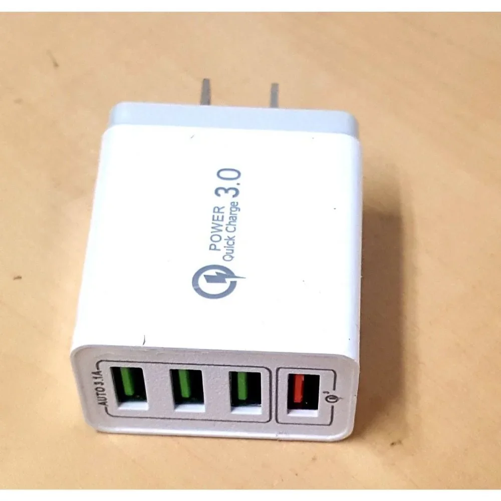 Travel Charger Fast 4 Port Quick Charge 3.0 for iPhone, Samsung - Black